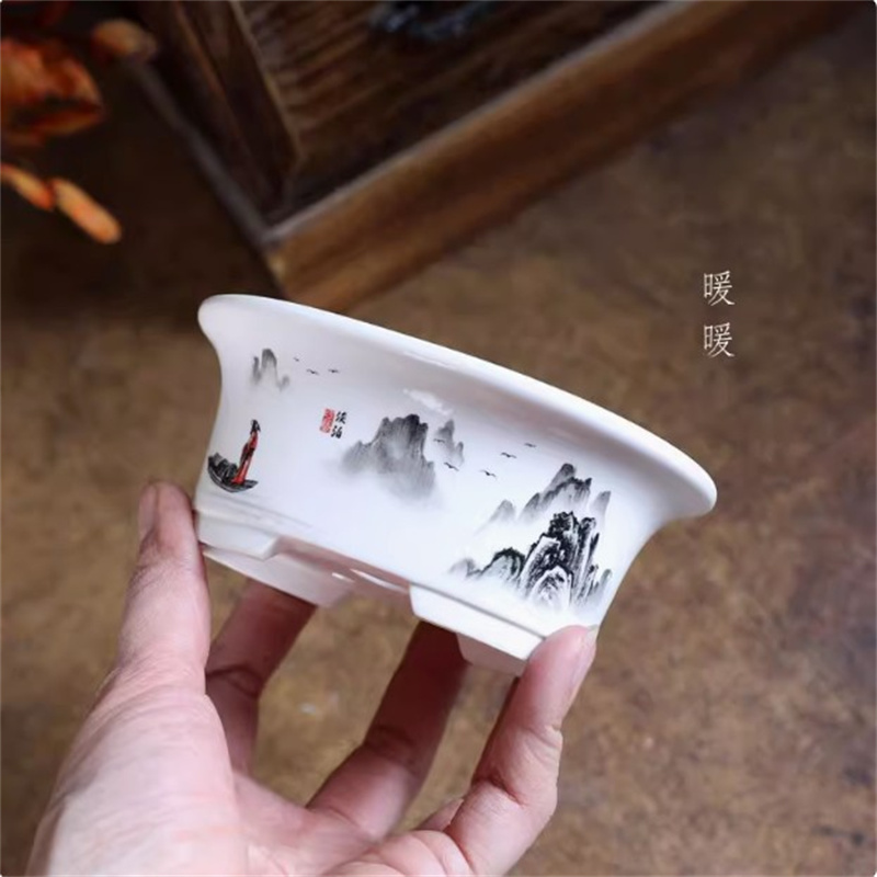 Bonsai Garden Table - Maceta de bonsái ovalada blanca de