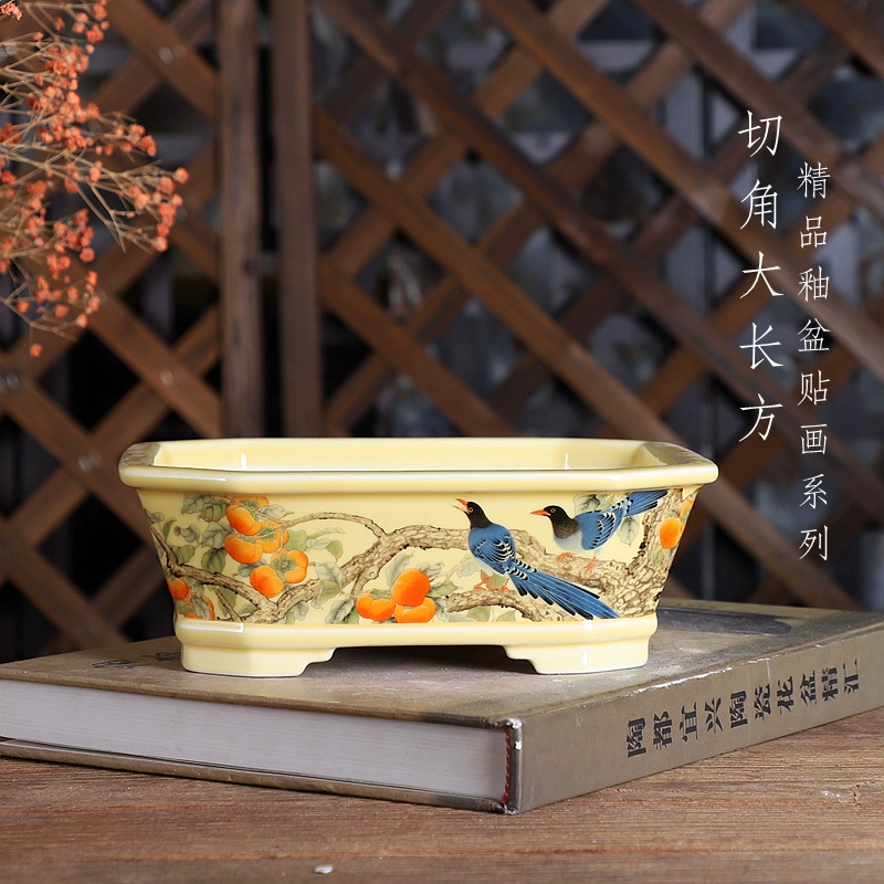 Bonsai Garden Table - Maceta para bonsái rectangular de porcelana,